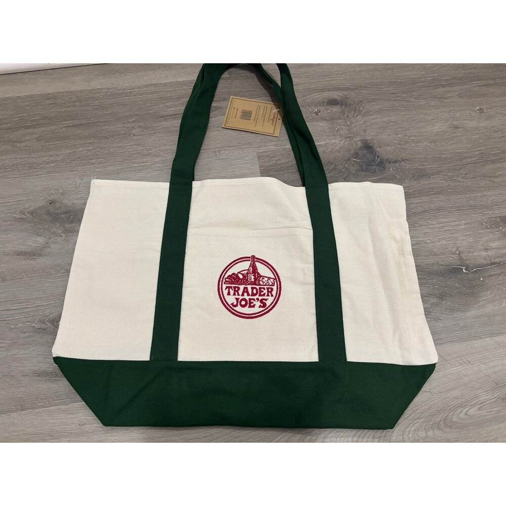 Trader Joe’s Large canvas tote bag Green reusable new with tag